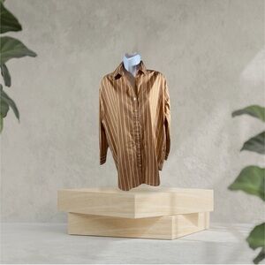 J Jill Womens Long Sleeve Button Up Striped Shirt Size Small Brown White